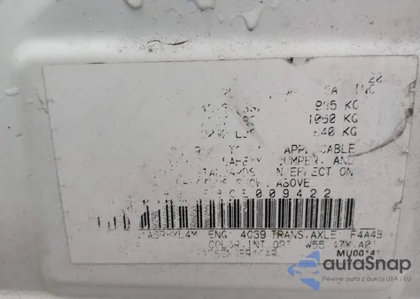 2012 Mitsubishi Galant Es/Se z USA, uszkodzony, nr VIN 4A32B3FF8CE009422